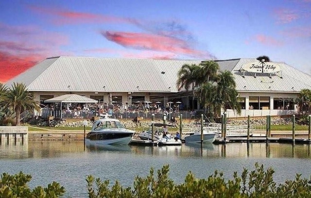 view of water feature with a boat dock