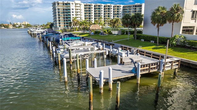 view of dock with a water view