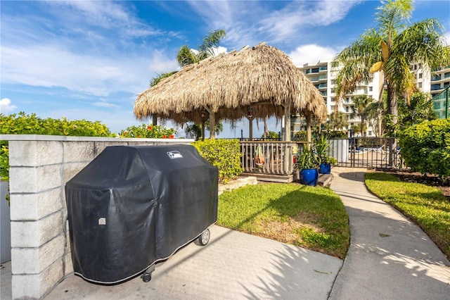 exterior space with area for grilling and a gazebo