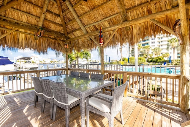 wooden deck with a gazebo