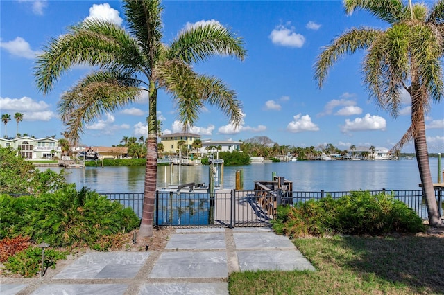 view of dock with a water view