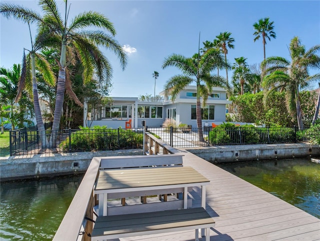 dock area featuring a water view