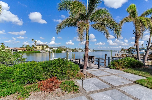 dock area featuring a water view