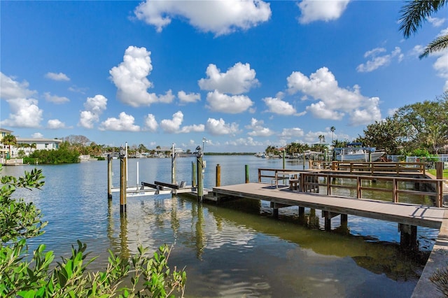 view of dock with a water view