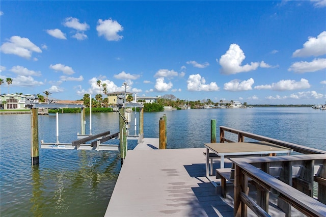 view of dock with a water view