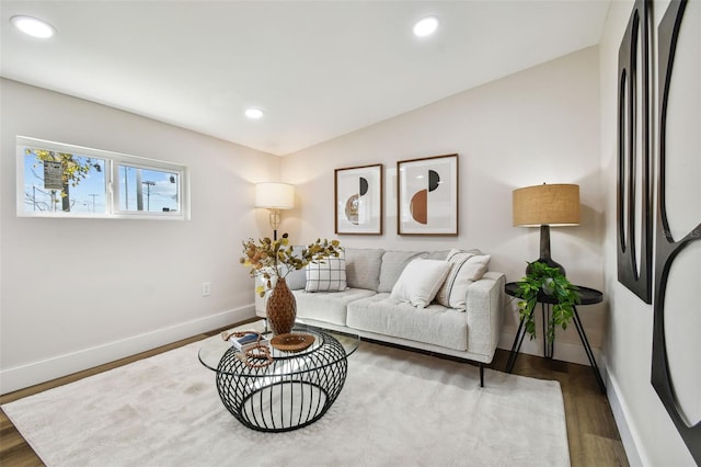 living room with dark wood-type flooring