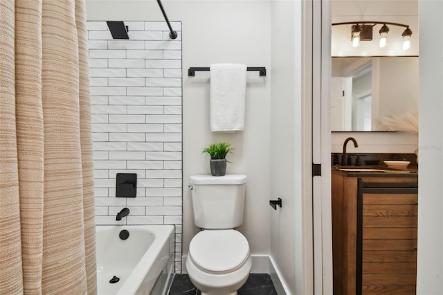 full bathroom featuring toilet, vanity, and shower / tub combo