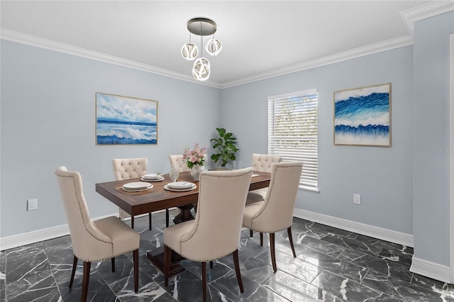 dining room featuring crown molding