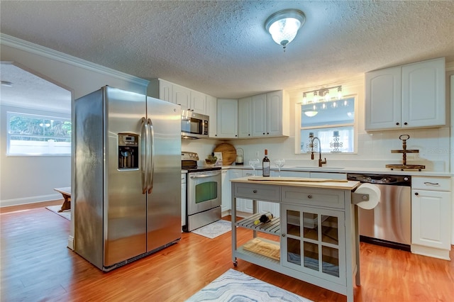 kitchen featuring plenty of natural light, light hardwood / wood-style flooring, stainless steel appliances, and sink