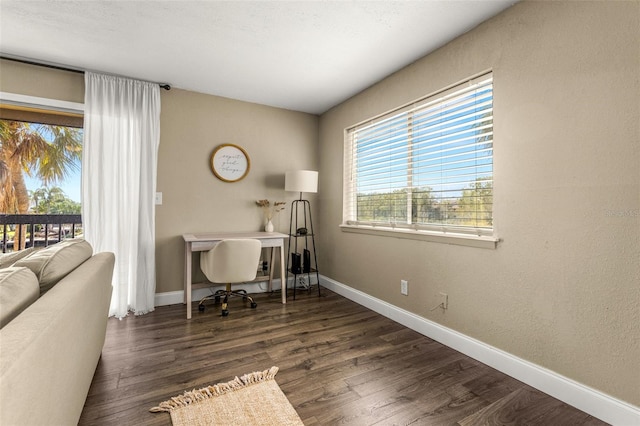 office space featuring dark hardwood / wood-style floors