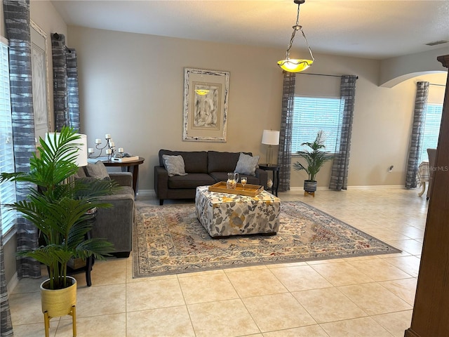 living room featuring light tile patterned flooring