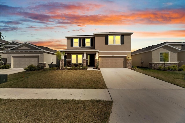 view of front of house with a yard