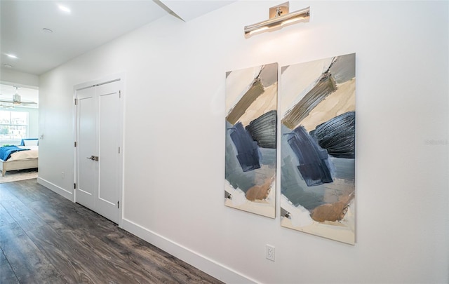 hall with dark hardwood / wood-style floors