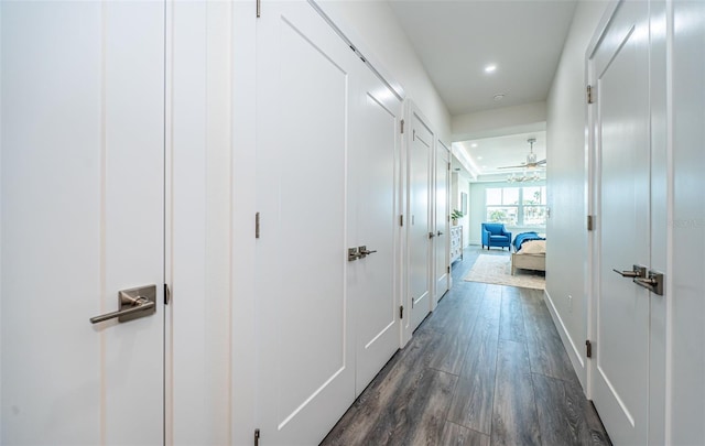 hallway featuring dark hardwood / wood-style floors