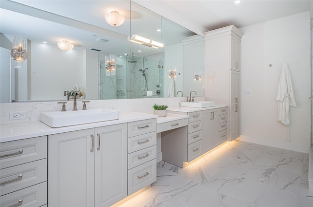 bathroom featuring vanity and walk in shower