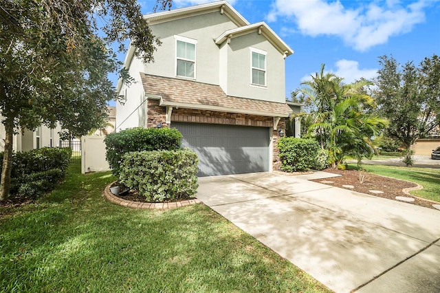 view of front of house featuring a garage and a front lawn