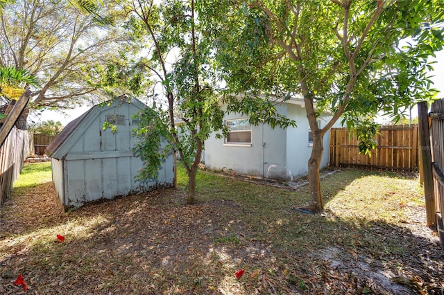 view of yard with a storage shed