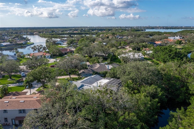 aerial view featuring a water view