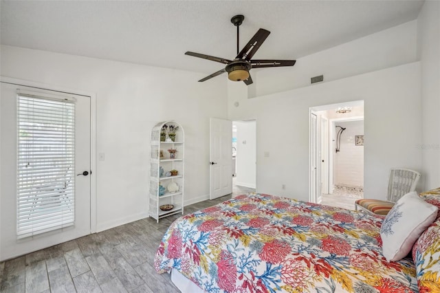 bedroom featuring ceiling fan and hardwood / wood-style floors