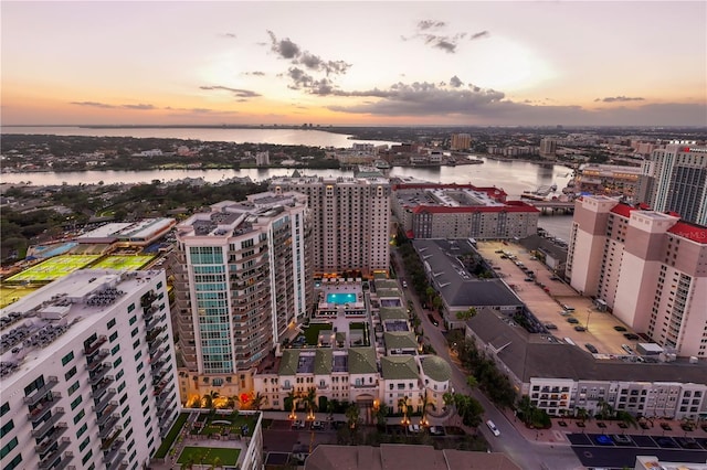 450 Knights Run Ave Unit 407, Tampa, FL 33602 - aerial view at dusk of a water view and a view of city