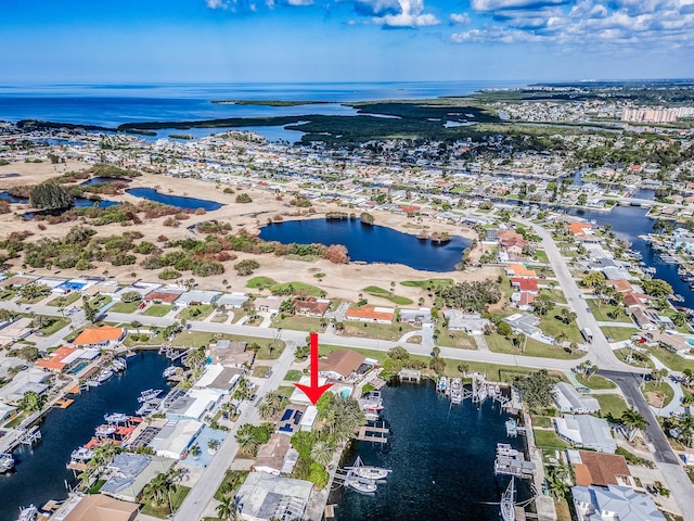 bird's eye view featuring a water view