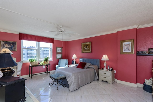 632 Edgewater Dr Unit 532, Dunedin, FL 34698 - bedroom with tile patterned floors, ornamental molding, ceiling fan, and baseboards