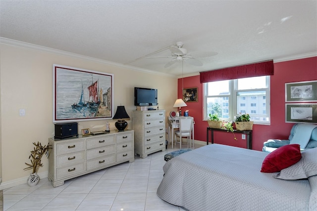 632 Edgewater Dr Unit 532, Dunedin, FL 34698 - bedroom featuring crown molding, light tile patterned flooring, baseboards, and ceiling fan