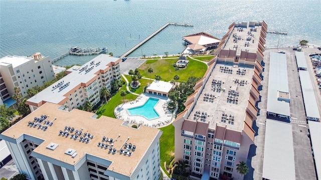 632 Edgewater Dr Unit 532, Dunedin, FL 34698 - aerial view of a pool area and a large body of water