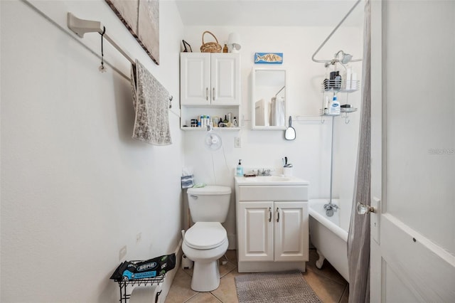 full bathroom featuring vanity, tile patterned floors, bathing tub / shower combination, and toilet