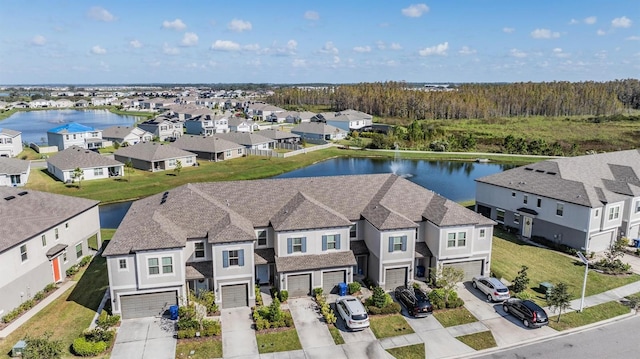 aerial view with a water view