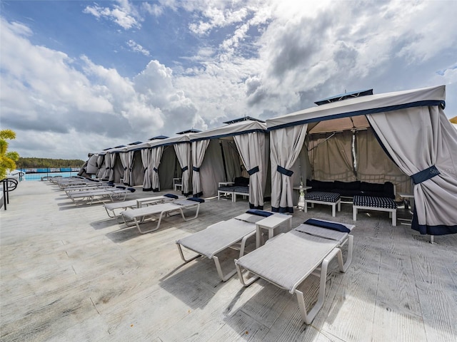 view of patio / terrace with a water view