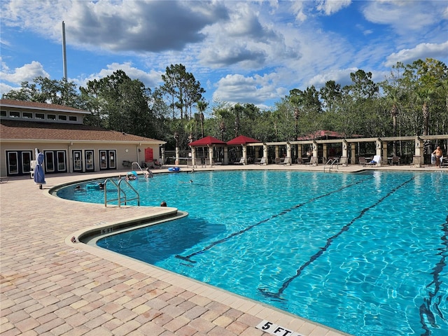 view of swimming pool featuring a patio