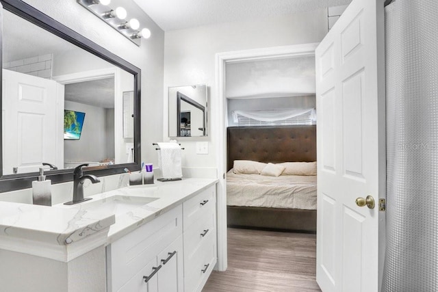 bathroom with hardwood / wood-style floors and vanity