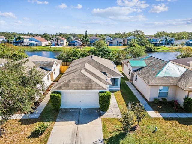 aerial view with a water view