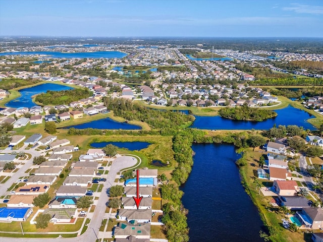 aerial view with a water view