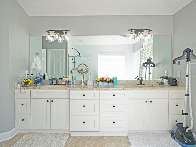 bathroom with vanity and walk in shower