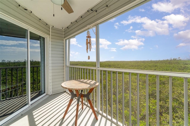 balcony with ceiling fan