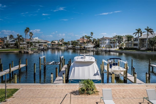 dock area with a water view