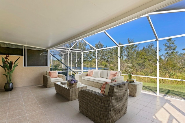 view of patio / terrace with a lanai and an outdoor living space