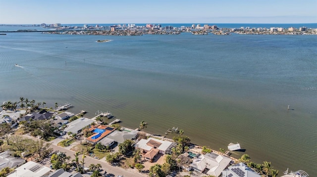 aerial view featuring a water view