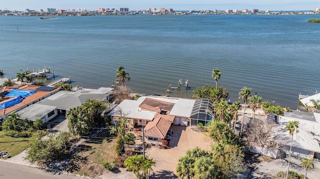 aerial view with a water view