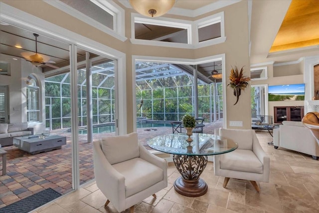 sunroom / solarium featuring a swimming pool