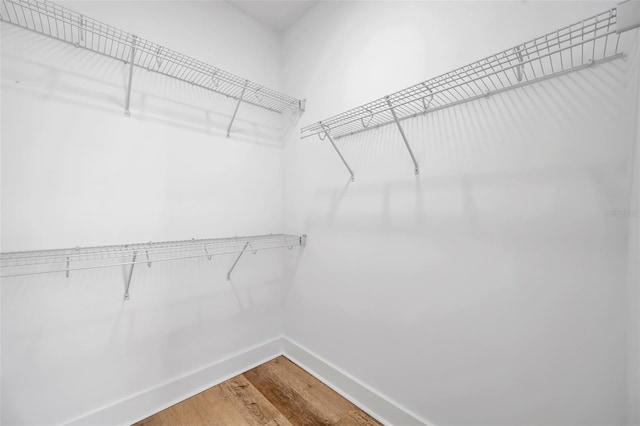 walk in closet with hardwood / wood-style flooring