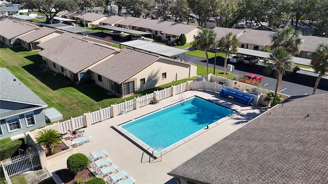 view of swimming pool featuring a patio area