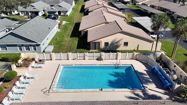 view of swimming pool featuring a patio area