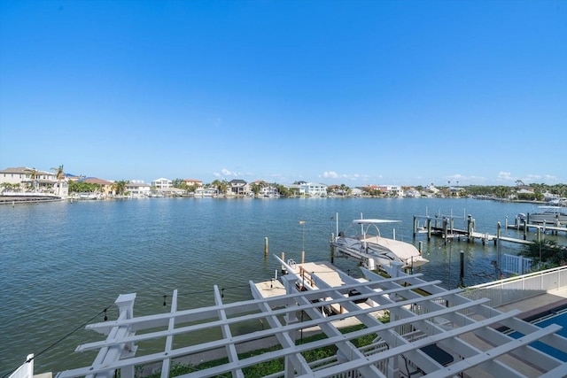 dock area with a water view