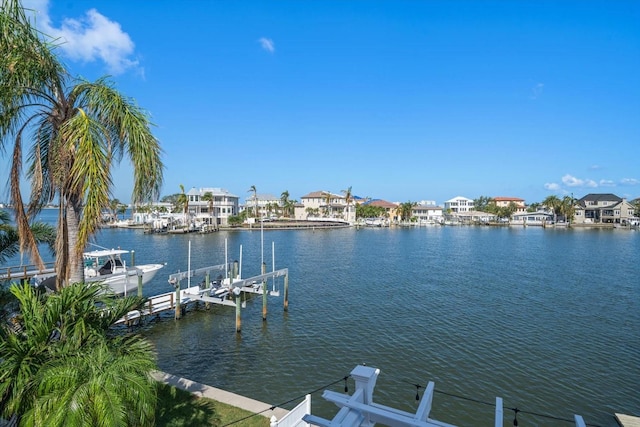 view of dock with a water view