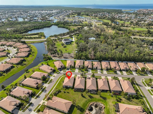 bird's eye view featuring a water view