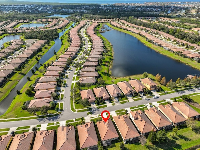 aerial view with a water view