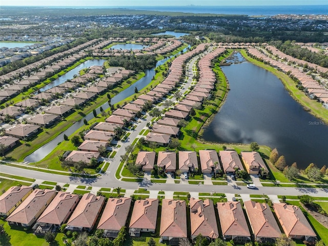 aerial view with a water view